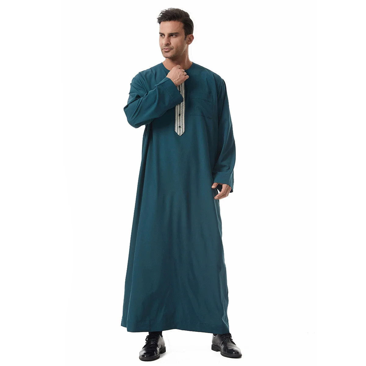 

Men Long Linen Jubba Thobe Kaftan Muslim Arab Islamic o-neck Long Sleeve Solid Cotton Linen Robe Muslim Arabia Man Abaya