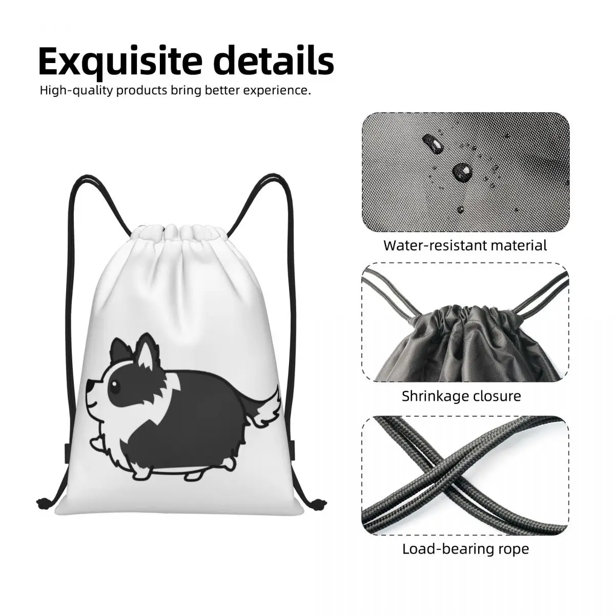 

Милые рюкзаки бордер-колли, повседневные портативные рюкзаки на шнурке, карманная сумка для хранения, сумки для книг для студентов-путешествий