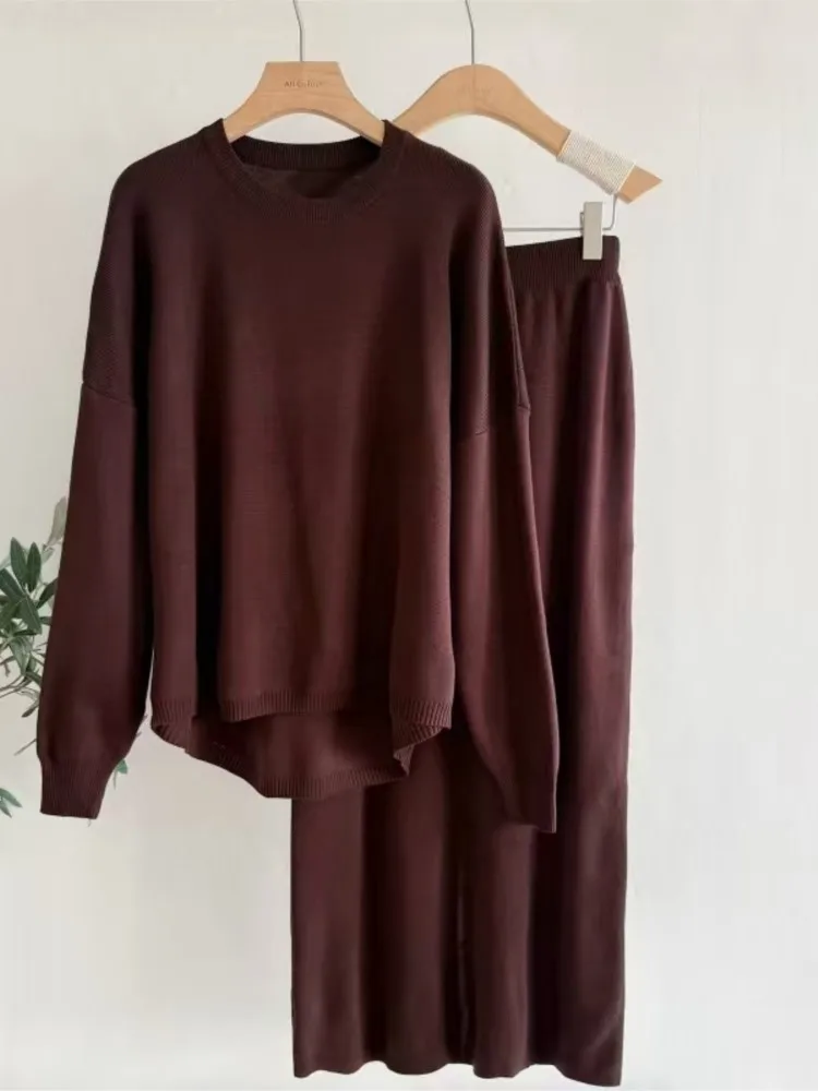 

Temperament New In Matching Sets Two Piece Outfits 2 Pieces Set For Woman Solid Color Knitted Loose Simple Style Casual Skirts