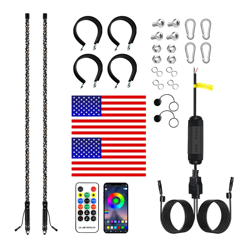 Universal 1/2PCS 60CM LED Whip Light RGB LED Flagpole Lamp APP Remote Control Decorative Light For Car SUV ATV UTV RZR 12V