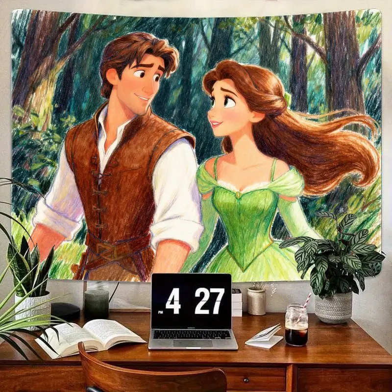

1PC Romantic Fairytale Couple Tapestry, Forest Fantasy Wall Art, Detailed Art Style Polyester Home Decor for Bedroom Living Room
