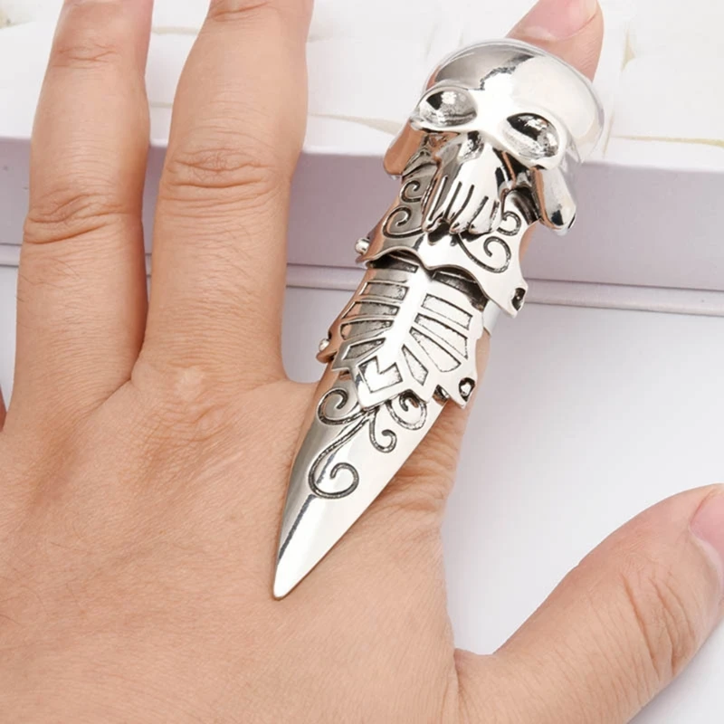 Double Open Punk Rings for Men Gothic Statement Skull Armour Full Finger Ring