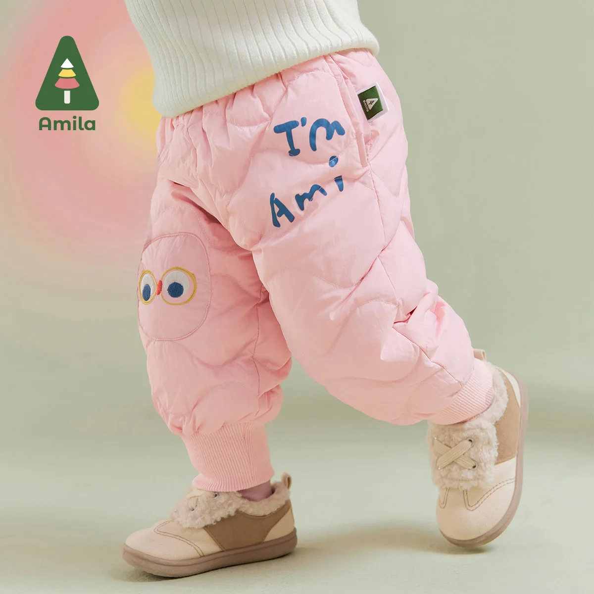 Amila Baby Children Down Pants 2024 Winter New Multicolour Reactive Printing Slight waterproofing antifouling Oil proof