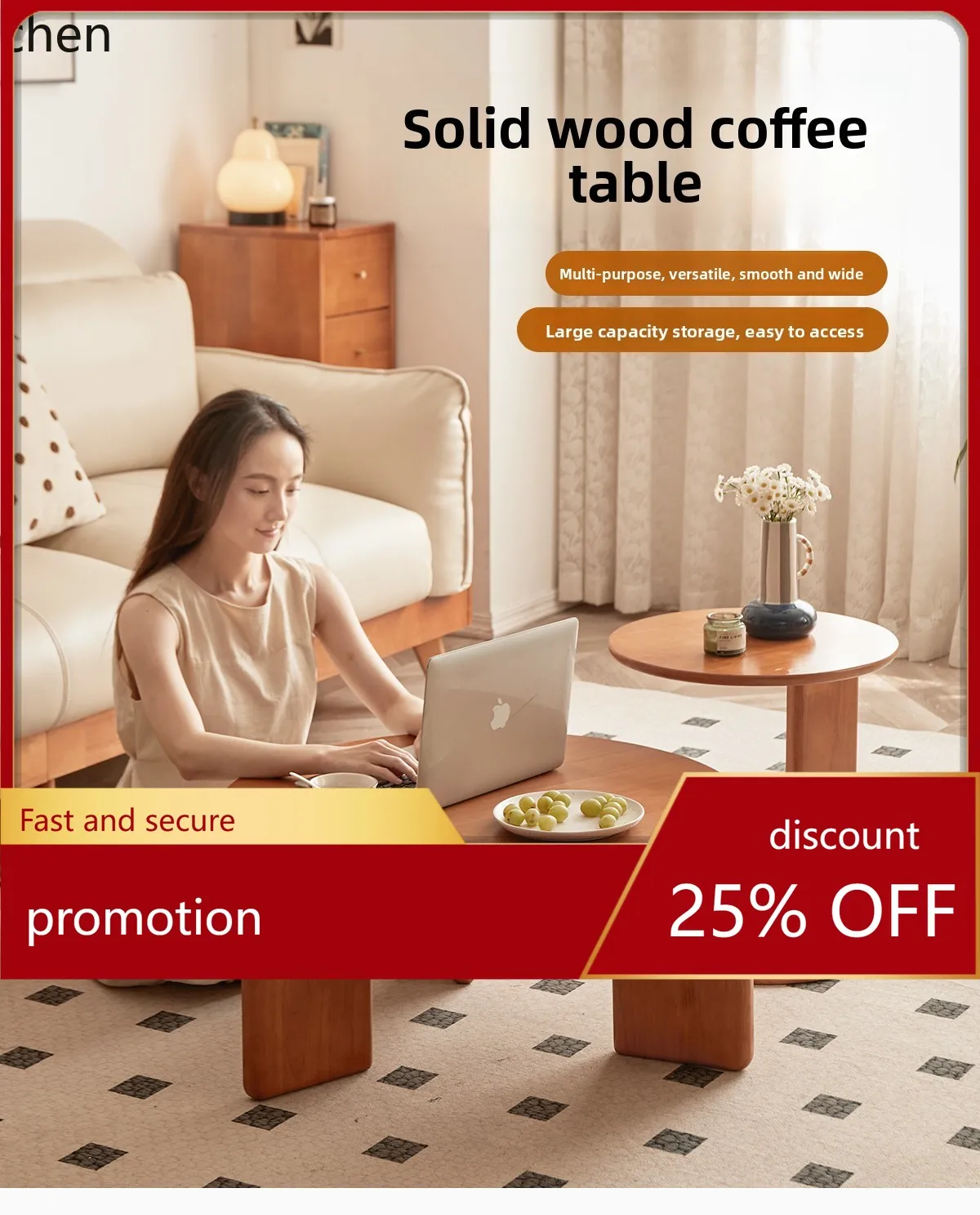 

HXL Solid Wood Round Coffee Living Room Tea Home SideTea Table Set