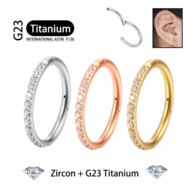 Pendientes de titanio G23, aro redondo, Tragus, cartílago, hélice Daith, labio, Clicker con bisagras, segmento, oreja, nariz, anillo, Piercing corporal, joyería