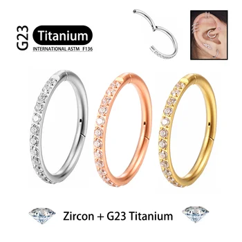 G23 Titanium Earrings Hoop Round Tragus Cartilage Helix Daith Lip Hinged Clicker Segment Ear Nose Ring Body Piercing Jewelry