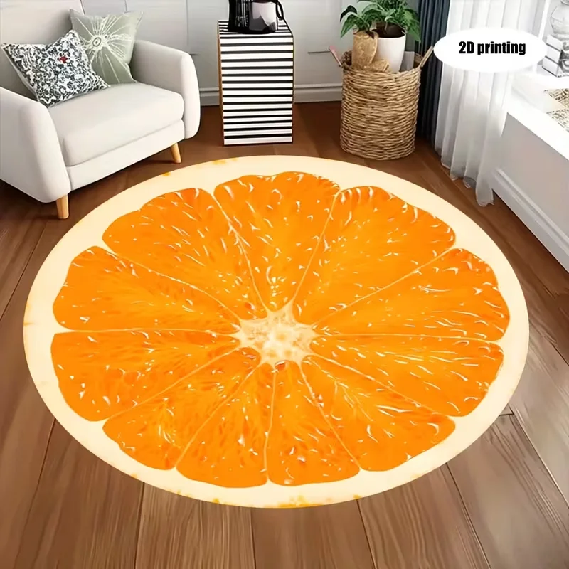 Realistic Orange Slice Round Rug Fresh Citrus Fruit Print Circular Mat Non Slip Kitchen Carpet Dining Room Kitchen Home Decor