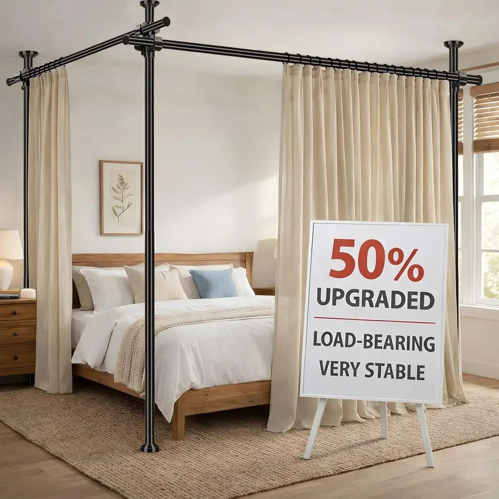 Room Divider No Drill Tension Curtain Rods Wall Divider Room Separation Adjustable Heavy Duty Partition Space Separator Freestan