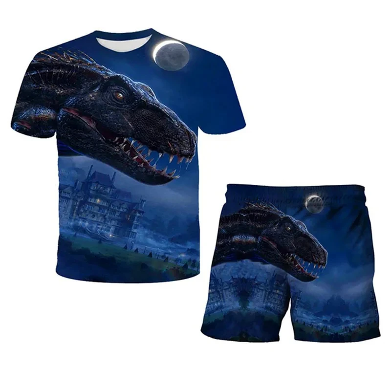 

Children's Clothing Summer Suit for Boy Short Sleeve Shorts for Boy 3D Dinosaur Cartoon Print Children's T-Shirt Children's Sets