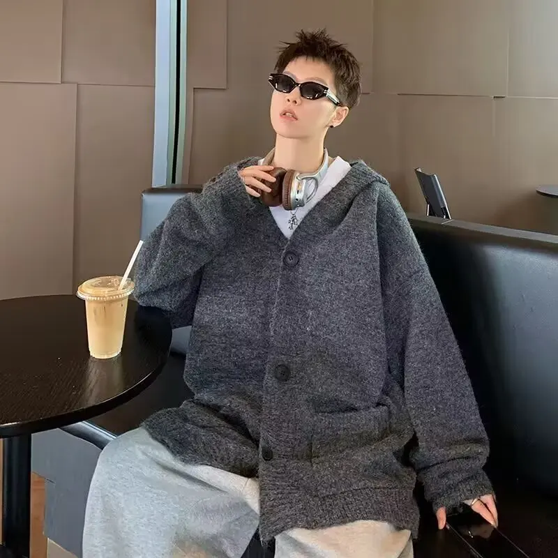 

ay Hooded Knitted Sweater Men's Autumn Winter Casual Sle plus Size Cardigan Coat Warmth Comfortable Loose Lazy American S...