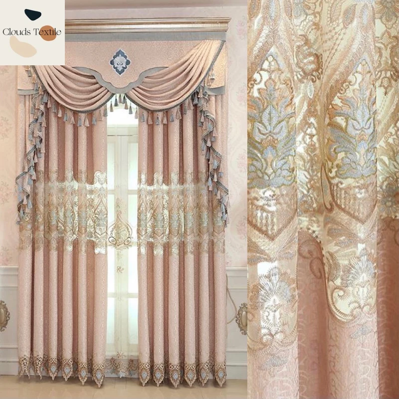 European Style Curtains for Living Room Bedroom Dining Luxury Custom Chenille Hollow Embroidery Macrame Curtain Tulle Drape