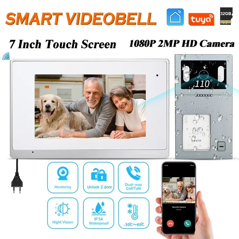 

In stock 1080P HD cemara 7 inch tuya app mobile visual open door connect with digital door lock smart doorbell curtain control