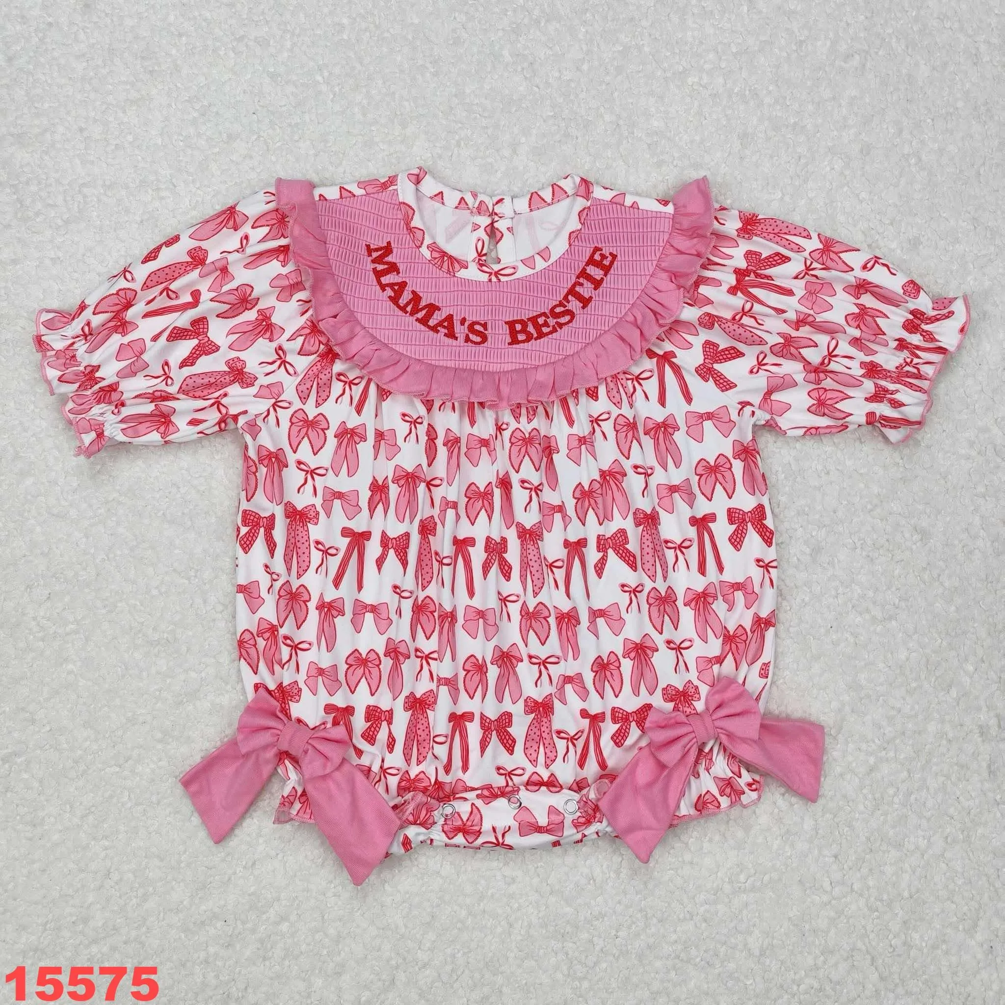New bow Mother's Day Romper Girl Jumpsuit Trucker Short Sleeve Shorts Set Love  Newborn Clothes