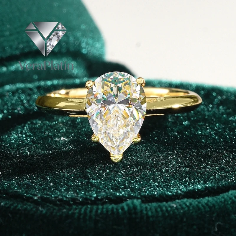 

VeraPlatin Women Engagement 18K Gold Wedding Band 2CT Pear Moissanite Diamond Wife Valentine's Day Rings Girl Friend Birthday Gi
