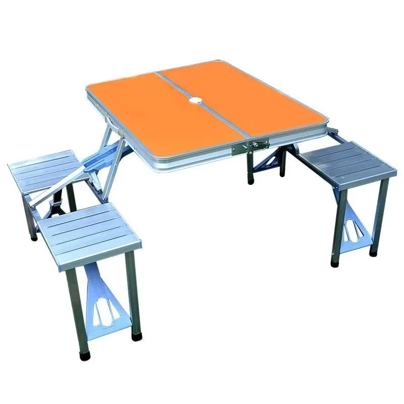 Outdoor aluminum alloy folding picnic table with chairs and umbrella