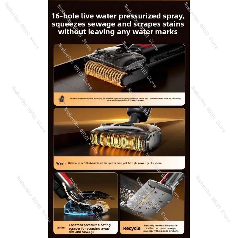 Wireless Floor Washer, Zero Tangent & Lie Flat, Hot Air Drying Electrolyzed Water, Self-Cleaning Vacuum Mop