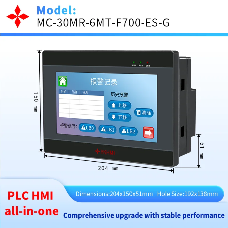 YKHMI 7'' PLC HMI All-In-One Integrated Logic Controller, Compatible ES With AD/DA, 1 RS485 & 4 High Speed Pulse 100K