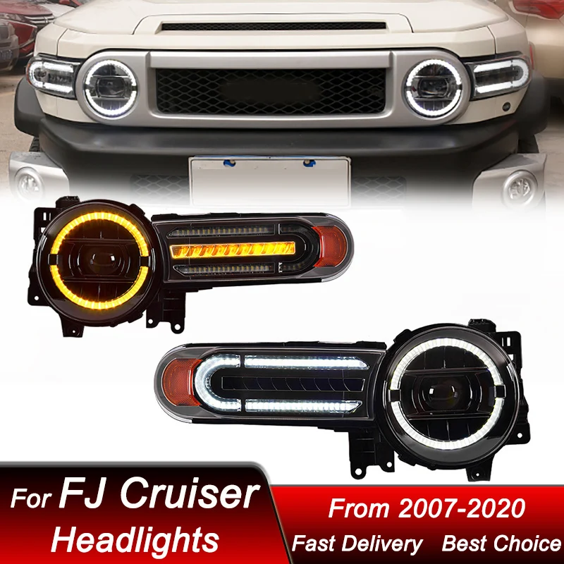 

Поп-автомобильные фары для Toyota FJ Cruiser 2007-2020, полностью светодиодные фары в сборе, обновление, аксессуары для линз проектора с высокой настройкой