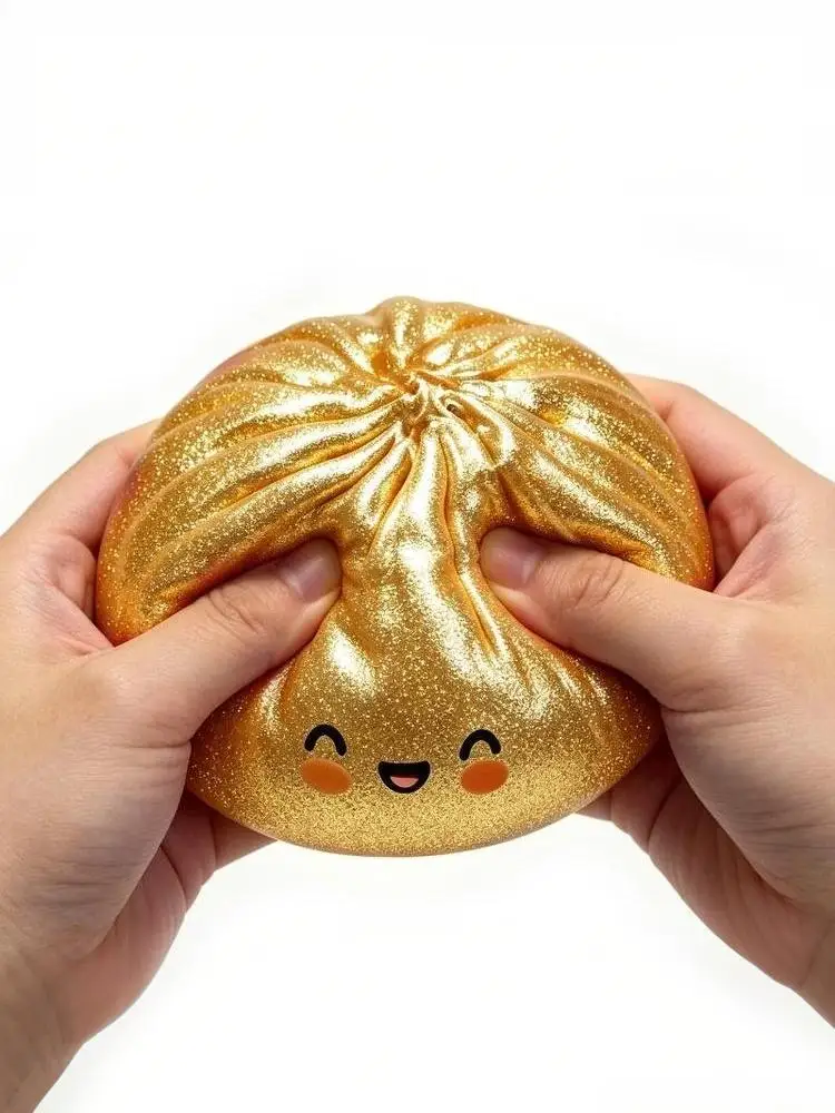 【H】1 Stück Glitzer-Dumpling, goldfarben, mit Box, sensorisches Quetschspielzeug zur Stresslinderung