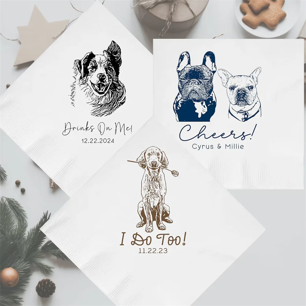 

50 PCS Custom Pet Wedding Napkins, Custom Dog Wedding Napkins, Custom Cocktail Napkins, Personalized Pet Napkins, Custom Engagem