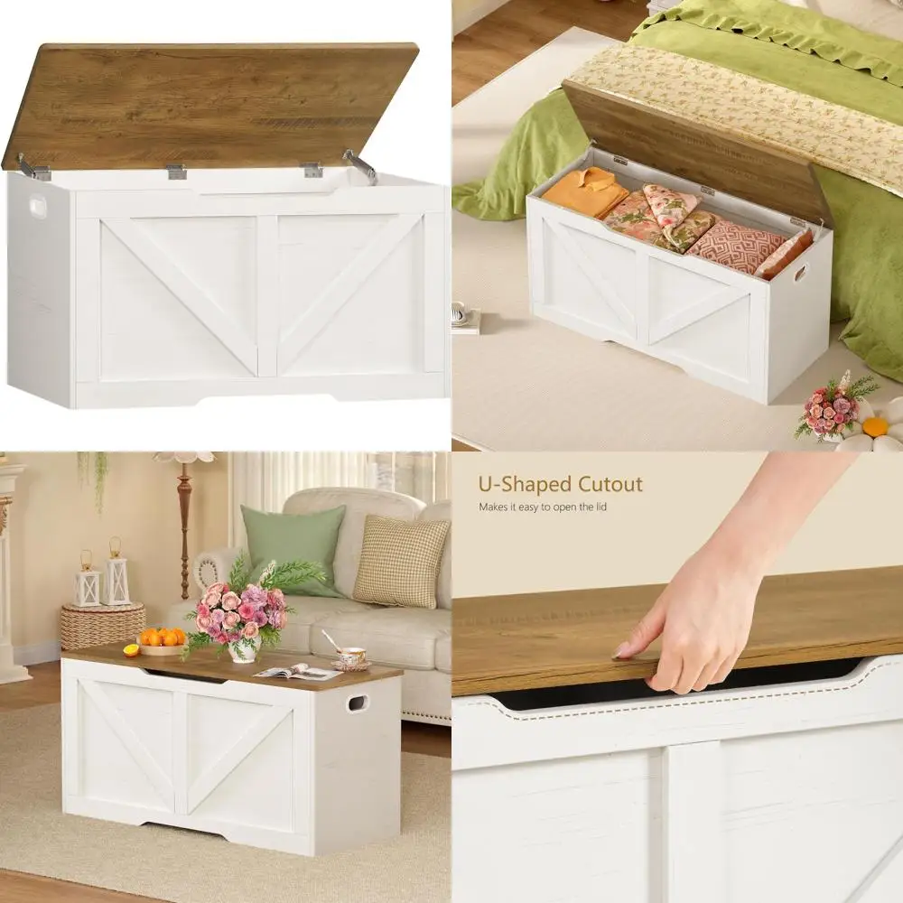 

Lift Top Wooden Storage Chest with Safety Hinges, Toy Box and Bench for Living Room, Bedroom, Entertainment Area