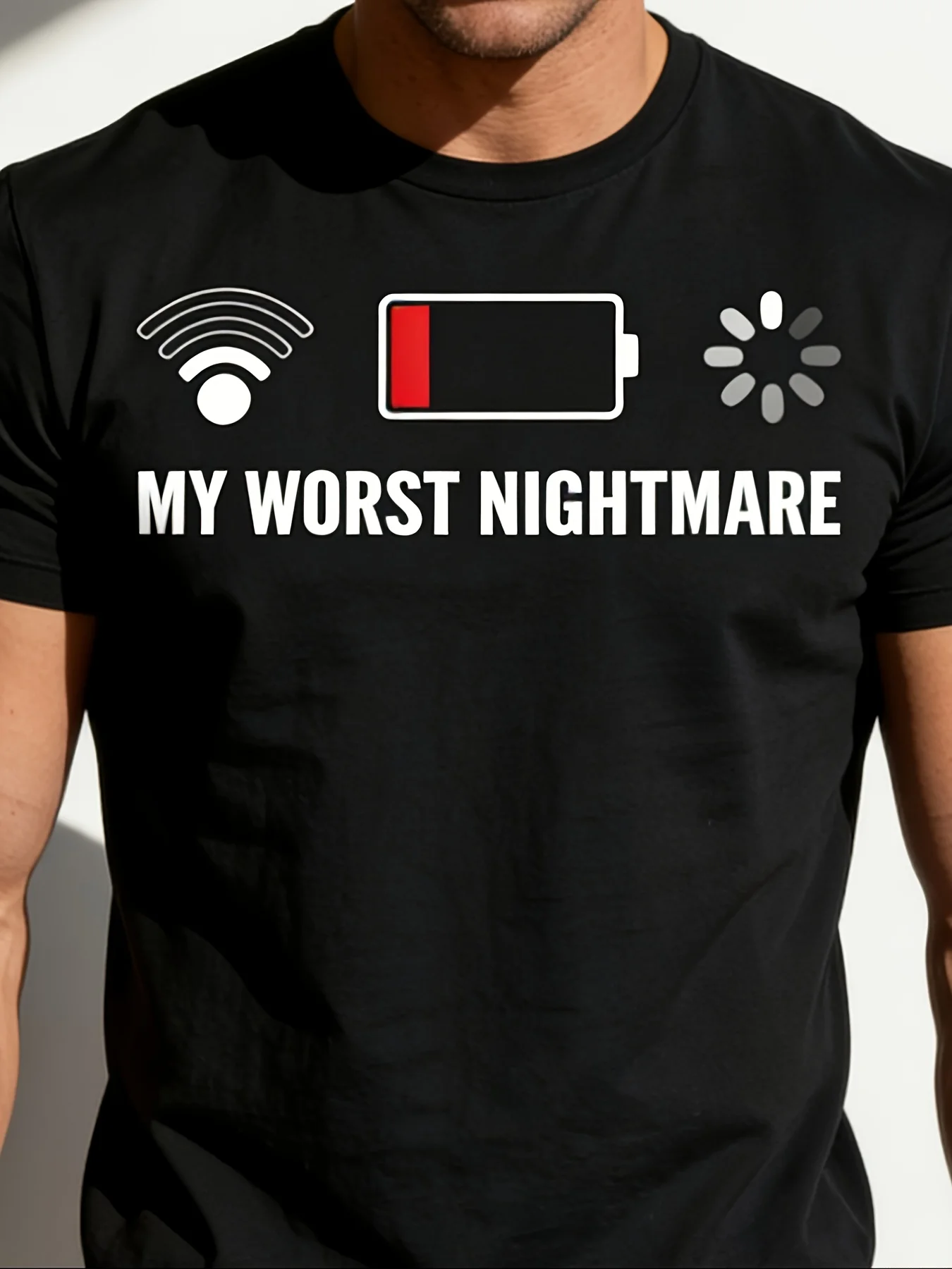 Low Wifi Battery Loading Graphic Tee Cotton Casual Short Sleeve T-Shirt for Gamers