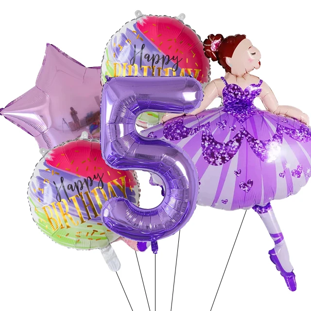 Globos de helio de aluminio para decoración de fiesta de feliz cumpleaños de niña, 1 Juego de 110x80cm, brillante, bailarina de Ballet, suministros