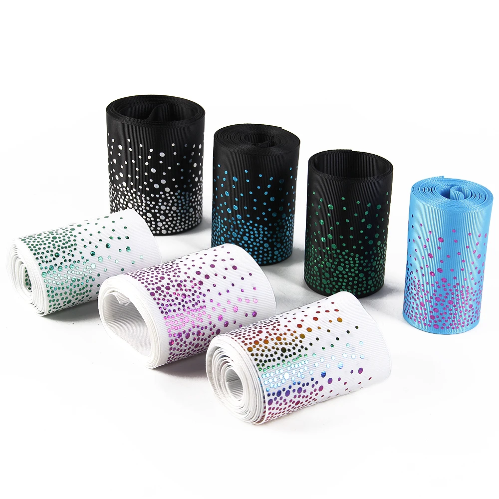 75MM 50Yard/Roll Dots Holographic Grosgrain Ribbon for Gift Bow Handmade DIY Craft Wedding Party Supply Decoration