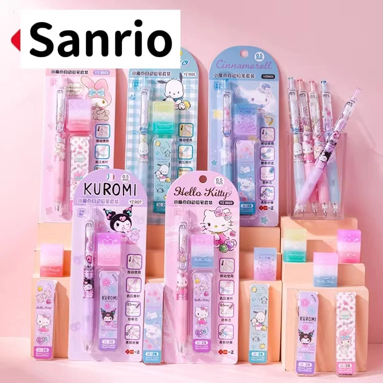 

1/16pcs Sanrio Mymelody Kuromi Cinnamoroll Mechanical Pencils with Eraser Refills Cute Automatic Pencils Set Stationery Gift