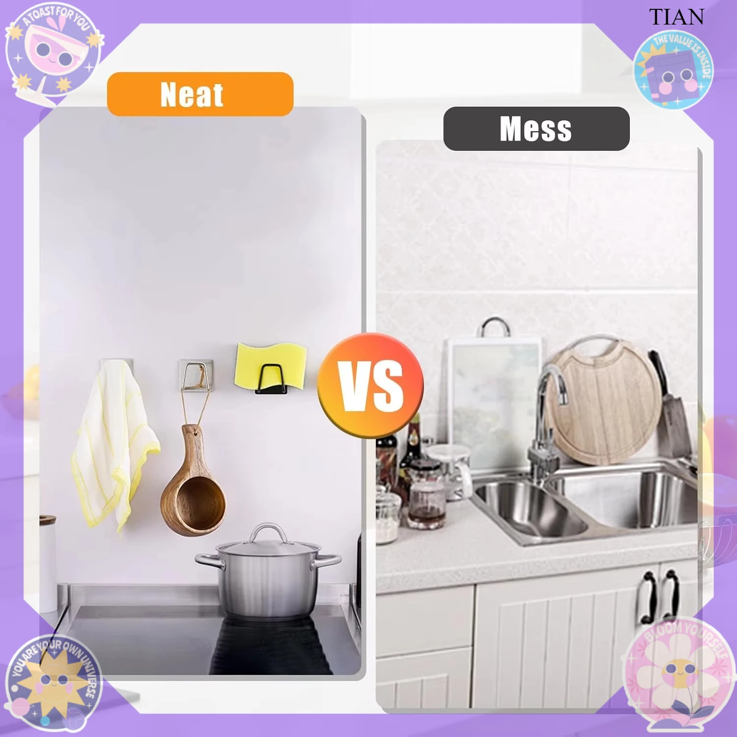 TIAN Stainless Steel Sink Sponge Rack For Sponge Steel Wire Ball Draining Paste The Inner Wall Of The Sink Kitchen Supplies