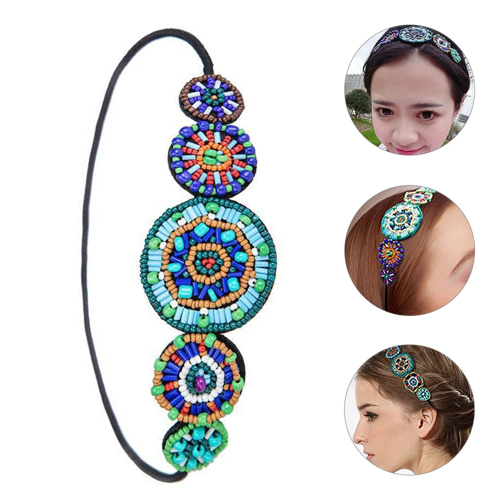 

Round Beaded Headband For Women Elastic Vintage Hair Jewelry Rhinestone Hairband Fashion Party Wedding Accessory