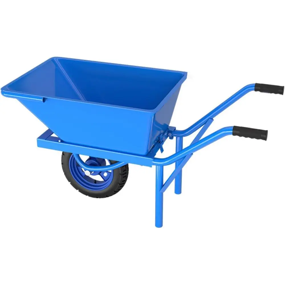 

Одноколесная садовая тележка с пневматическими шинами, синяя, хозяйственная тележка-самосвал без ручного тормоза