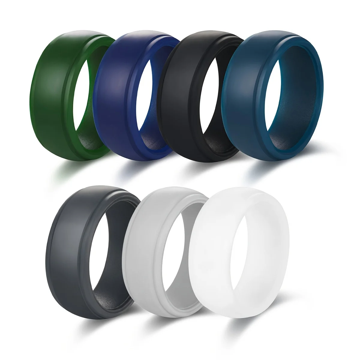 7 Pack Rubber Wedding Bands for Men, 8mm Hypoallergenic Breathable Men's Silicone Ring for Him, Multi Color Active Sport Fitness