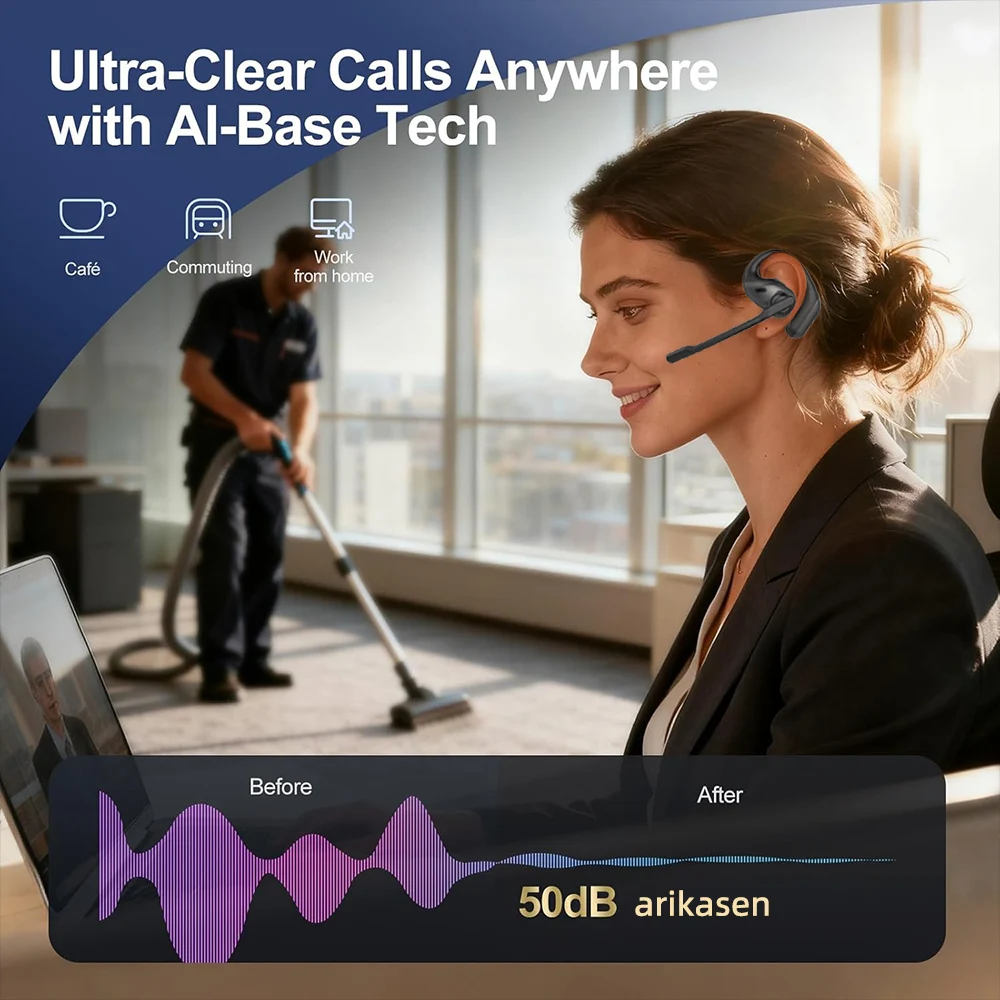 Bluetooth-Kopfhörer, Kabelloses Headset mit Mikrofon, Kabellose Bluetooth-Ohrhörer mit Geräuschunterdrückungsmikrofon für Arbeit, Mobiltelefone – Detail 3