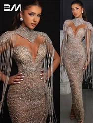 Beads Rhinestones Long Evening Dress Luxury Handwork Tassel Mermaid Beading Prom Dresses Women Party Gown