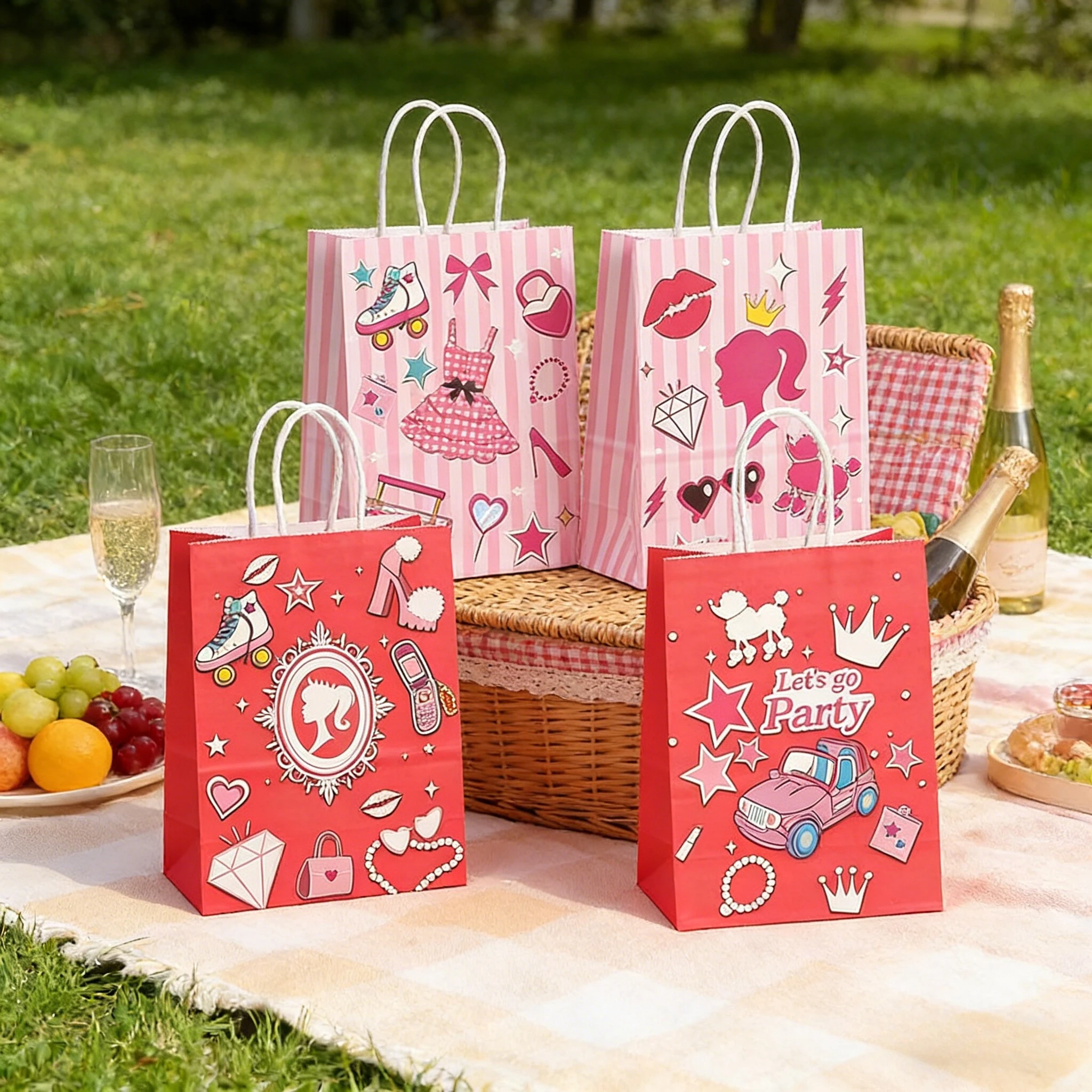 4/8 Stück Kraftpapier-Tragetasche, Geschenkverpackungstasche, Cartoon-Geschenktüte, Geburtstagsgeschenk-Papiertüte, Muttertagsgeschenktüte, Einkaufstasche