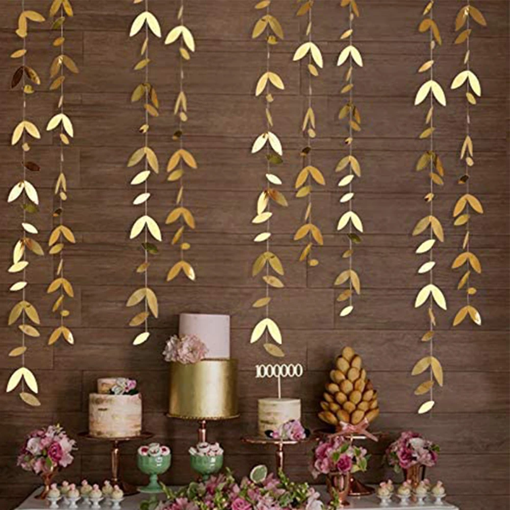 13 Ft Mirror Gold Paper Leaf Garlands Leaves Streamer Decorations Hanging for Gold Birthday Baby Shower Wedding Xmas Party Decor