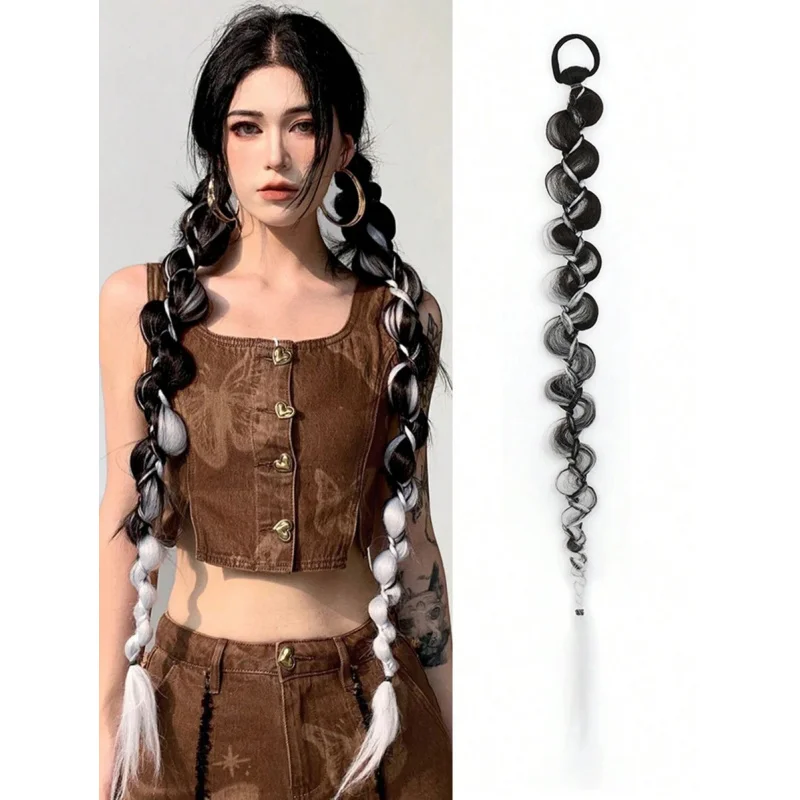 2Pcs/Pack Long Bubble Braid Synthetic Wig – 28 Inch Long Boxing Braided Ponytail, Twist Style, for Women