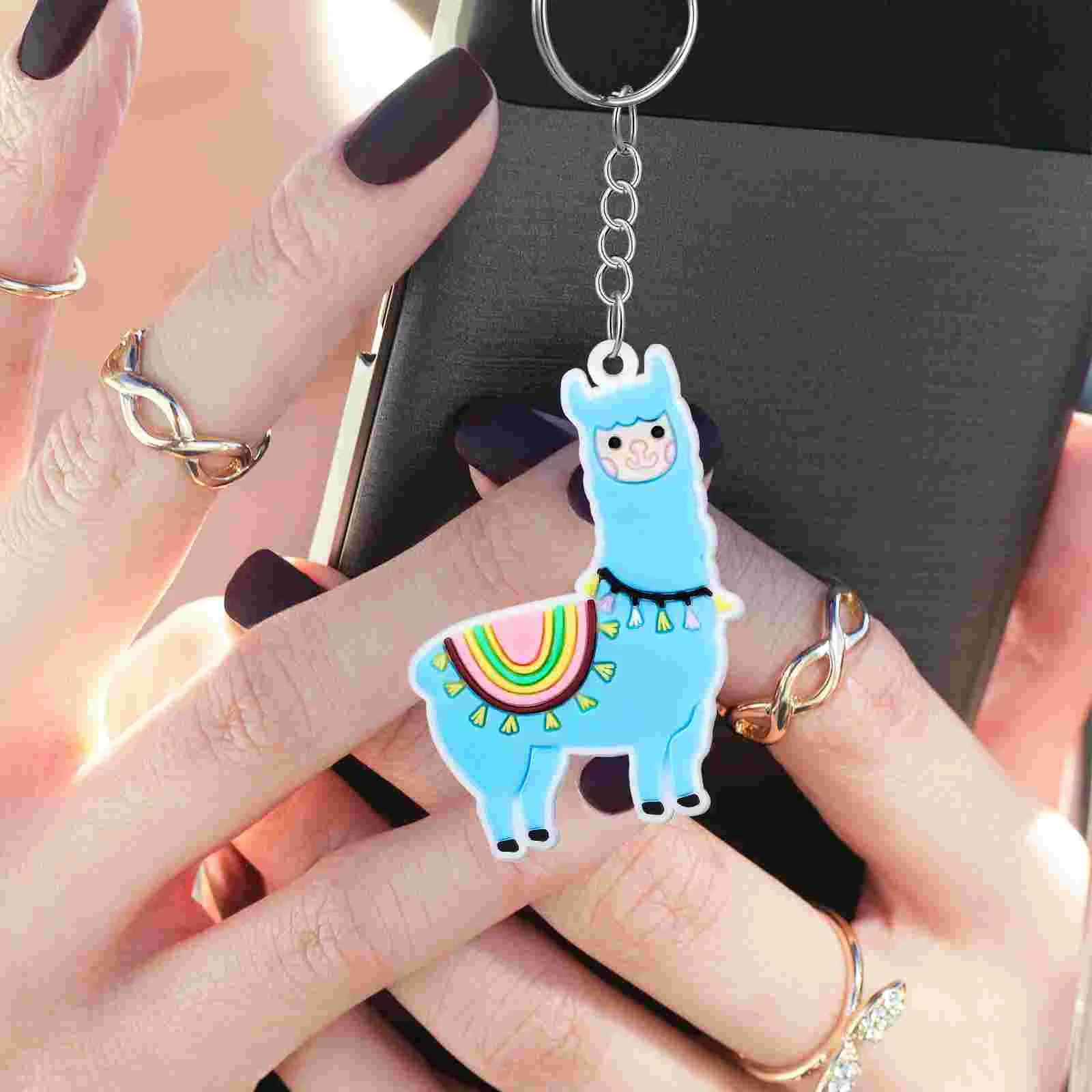 12 Pcs Alpaca Keychain Cartoon Animal Keychains Handbags Charms PVC Backpack Pendant White Brown Festive Cute Kawaii