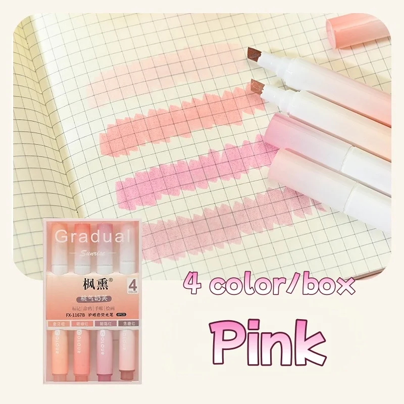 4 Farben/Box Textmarker, Markierungsstifte, fluoreszierender Stift, Zeichnungsmarker, niedliches Briefpapier, Schulbedarf