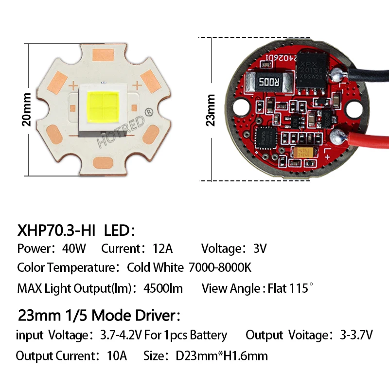 LED 30W 40W 50W XHP70.2 XHP70.3 Hi XHP90 SBT90 Cold White Warm White Beads Torch Flashlight Current Driver 23mm DC3-3.7V image 4