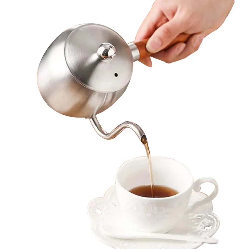 Light 500ml Drip Kettle Wood Handle Side Coffee Pot Stainless Steel Pour Over Drip Coffee kettle Gooseneck Spout Coffee Teapot