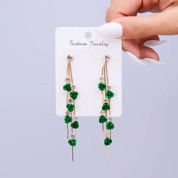 Women's Vintage Rhinestone Red Rose Drop Earrings