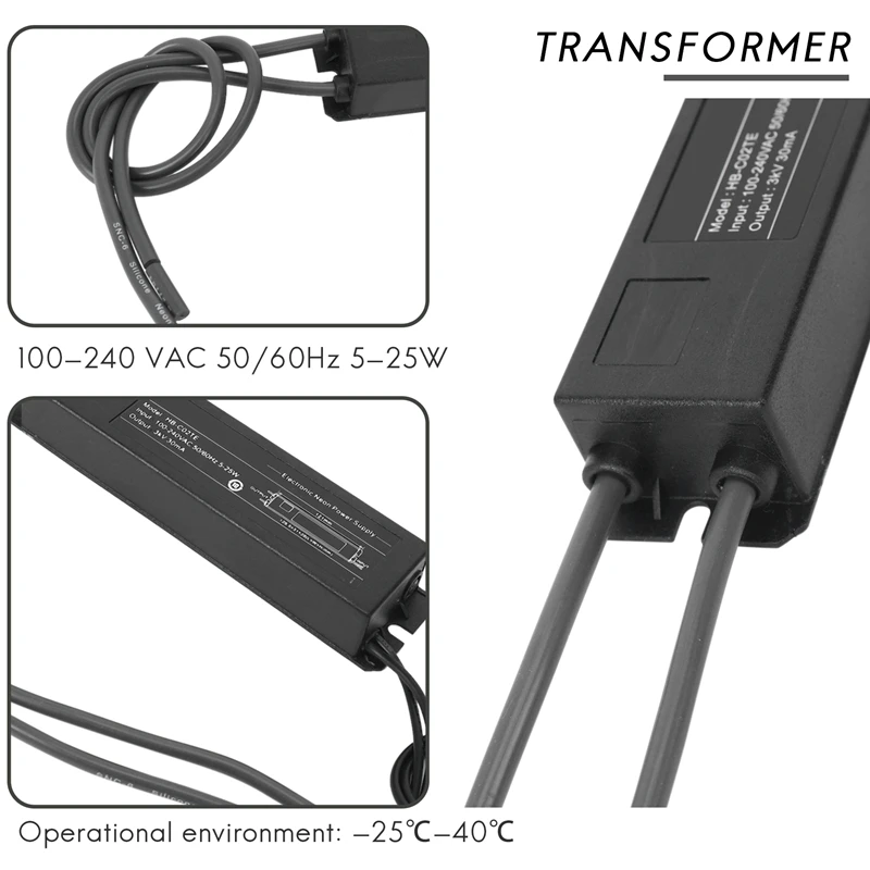 Alimentatore trasformatore elettronico per insegne luminose al neon Hb-C02Te 3Kv 30Ma 5-25W Adatto per qualsiasi dimensione di insegne luminose al neon in vetro