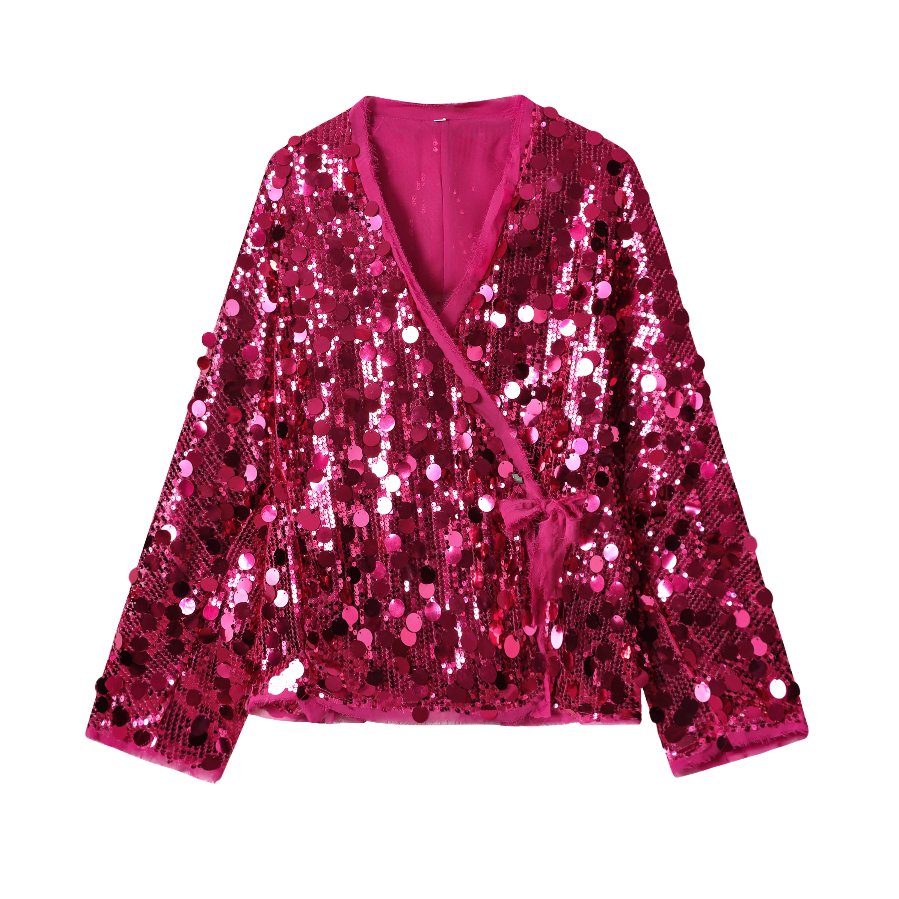 YENKYE New Autumn Women Sequin Kimono Jacket Coat Long Sleeve V Neck Female Casual Loose Outerwear Chic Lady Wrap Outfits 16 Sb30251bfa3944b33bf5c17afb46e648aP