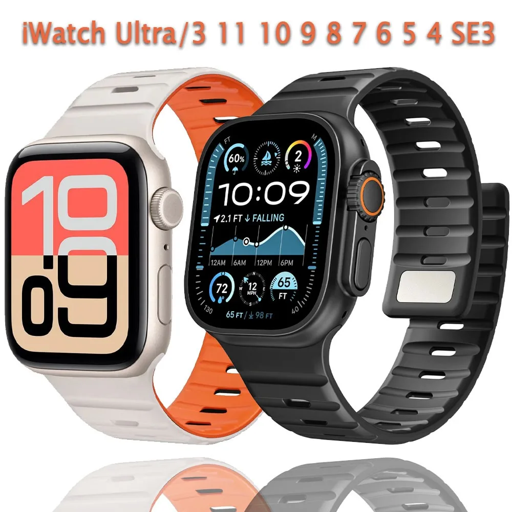 

Магнитный силиконовый ремешок для Apple Watch Ultra 3/2/1 49 мм 11 10 46 мм 42 мм Браслет iWatch 9 8 7 6 5 4 SE 45 мм 41 мм 44 мм 40 мм Ремешок