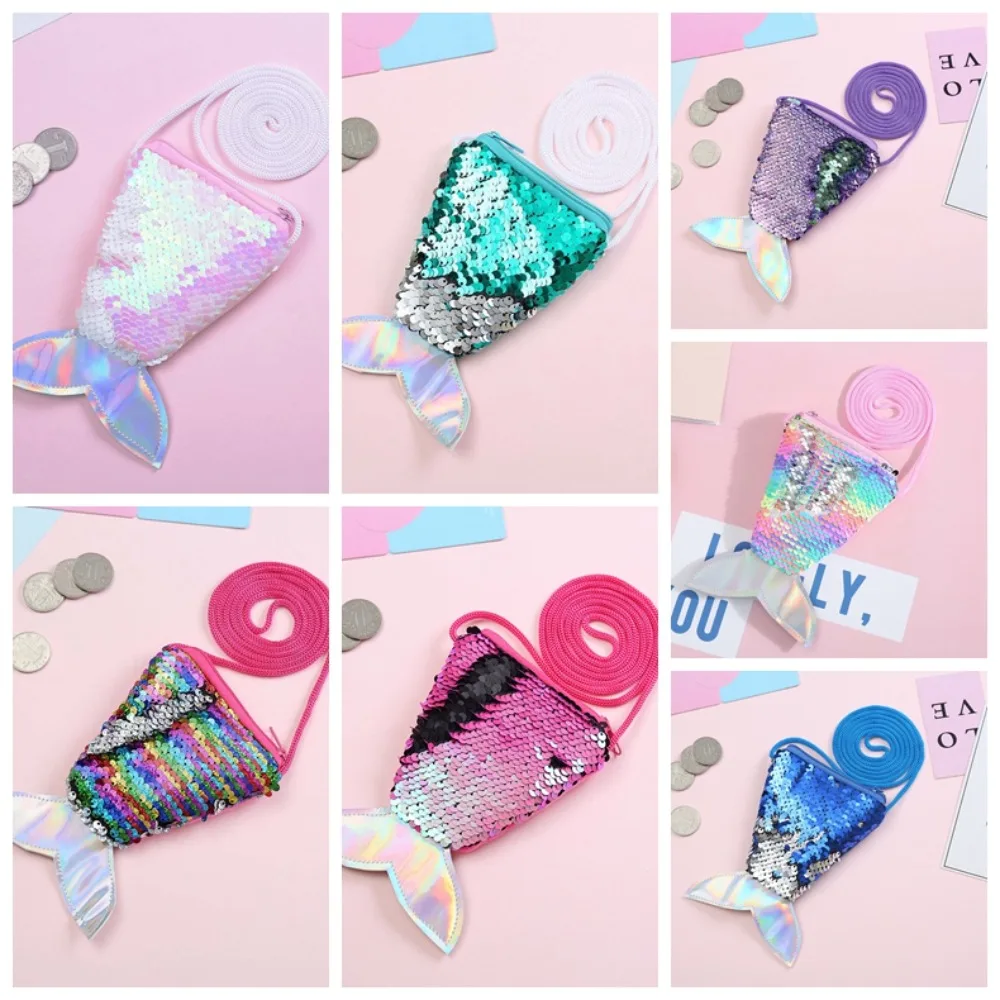 Money Pouch Mermaid Tail Sequin Coin Purse Sundries Bag Fish Tail Girls Sequin Crossbody Bag Card Holder Toys Storage