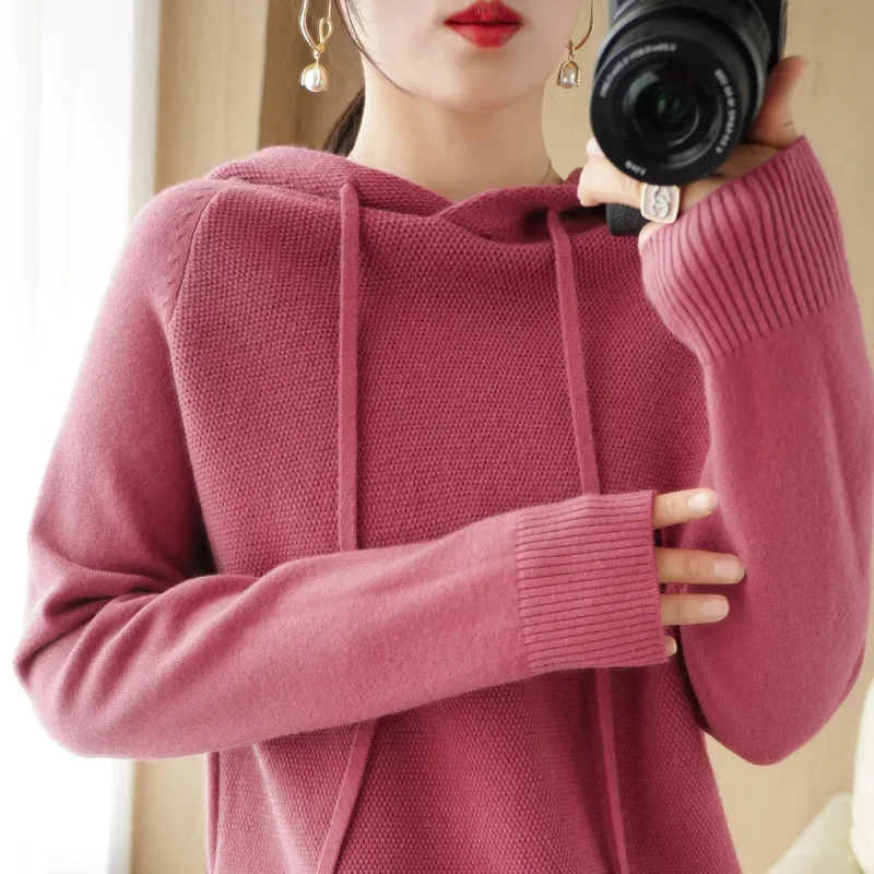 ใหม่ฤดูใบไม้ร่วงฤดูหนาวผู้หญิงเสื้อกันหนาว Cashmere Wool Blend Pullover Hooded COLLAR Coat Casual ถักหนาเสื้อแจ็คเก็ตเสื้อกันหนาว