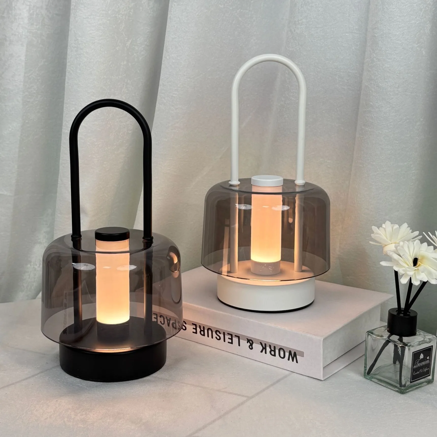 3-Color Dimmable Nordic Retro Table Lamp - Rechargeable Cordless Portable Camping Night Light for Bedroom Reading & Home Decor