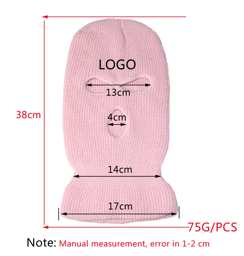 Motorcycle Windproof Full Face Knit Hats Custom SkiMask Men Warm Wool Balaclava embroidery Winter hats Knitted 3 Holes Ski Mask